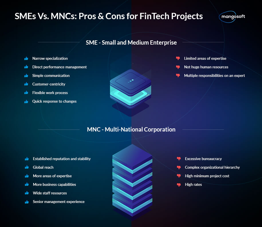 Pros and Cons of Small, Medium and Large Companies for FinTech Projects